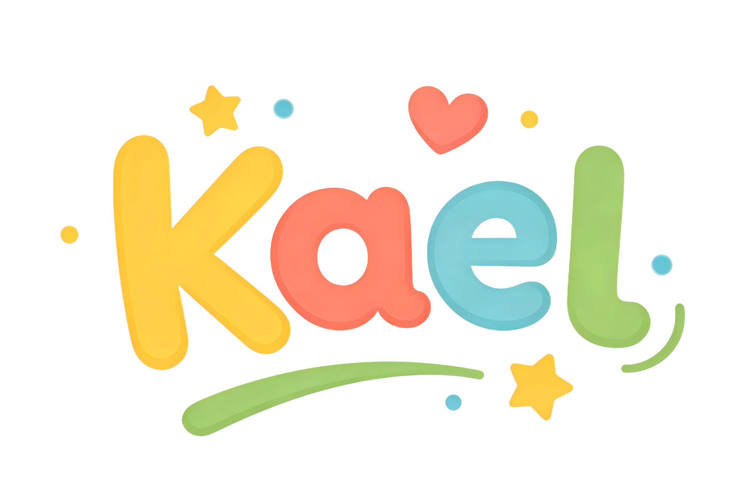Colorful name 'Kael' with decorative elements on a white background