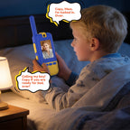 Kael HD video walkie-talkie in blue and yellow, helping kids feel secure and comforted by communicating with parents at bedtime