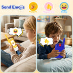 Kael smart walkie-talkies for kids in yellow and blue, featuring interactive emojis and fun sound effects for engaging, creative communication