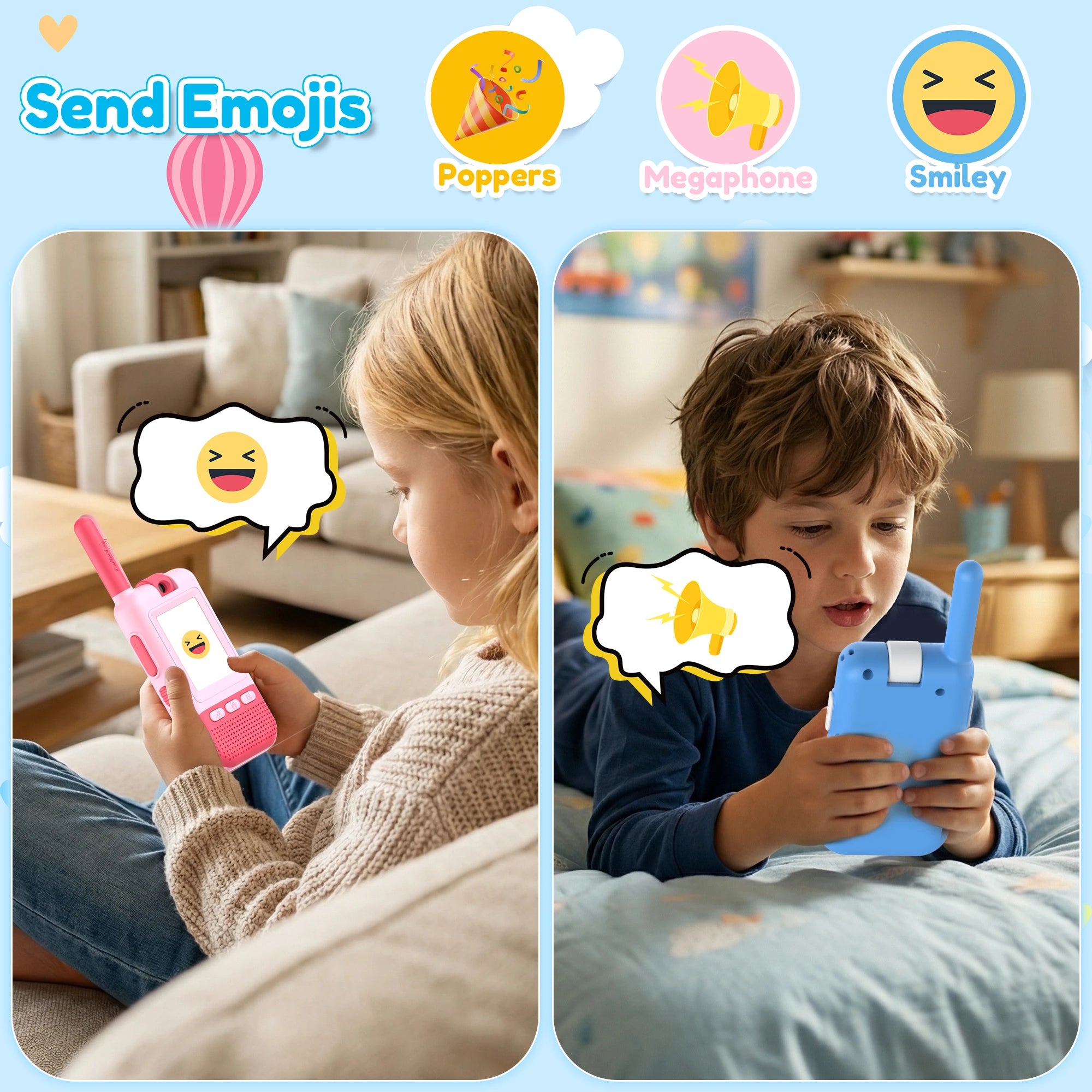 Kael smart walkie talkies for kids with interactive emojis and fun sound effects for engaging, creative communication
