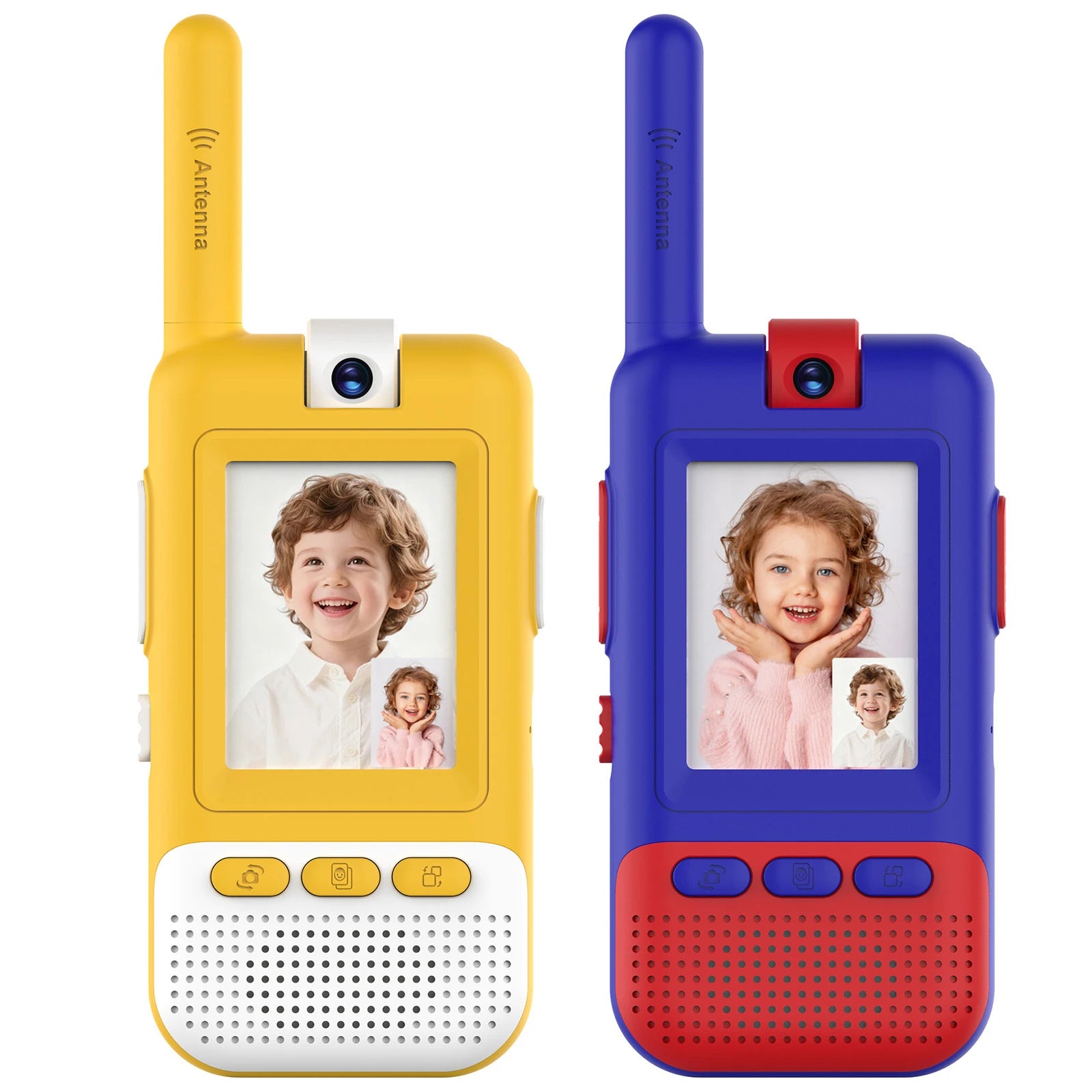 Yellow and blue Kael video walkie talkies with real-time video calling for kids Main image