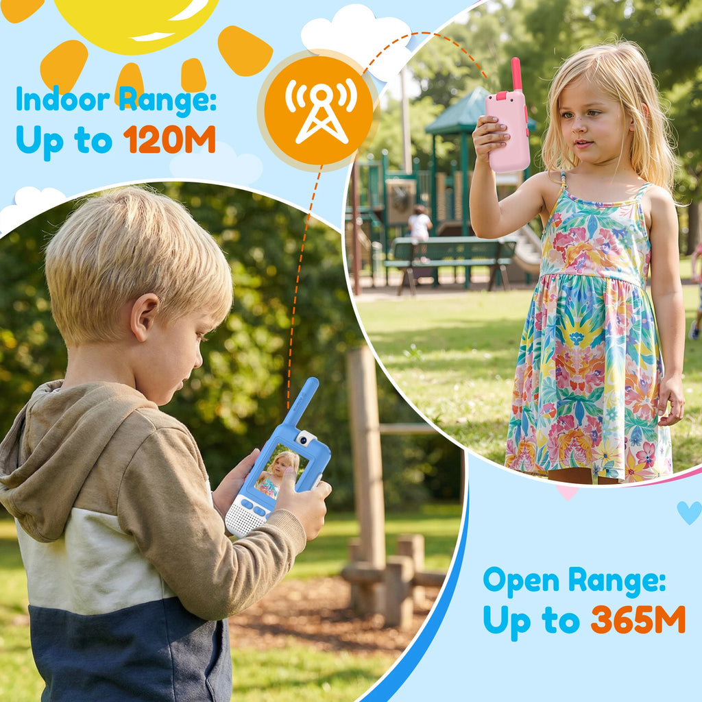 Kael video walkie talkies with 120m indoor and 365m outdoor communication range for kids